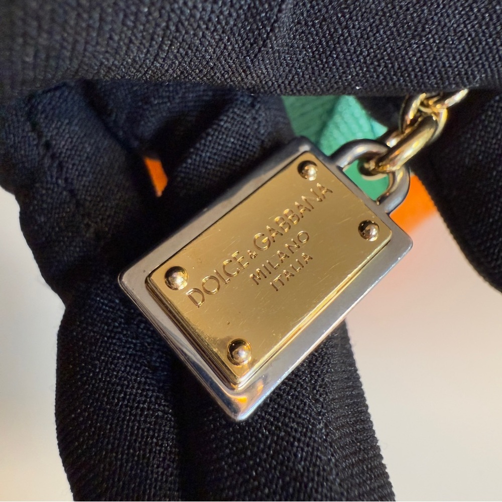 Orange Furry Pom Pom Keychain with Green Leaf - Picture 9 of 12